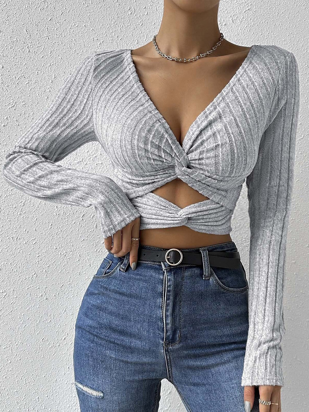 

StyleCast Striped Crop Top, Grey