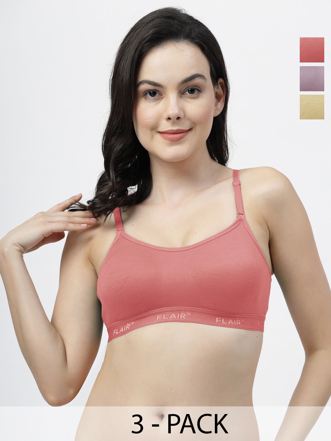 

SHYAM SONS FLAIR Pack Of 3 Full Coverage Seamless Workout Bra, Peach