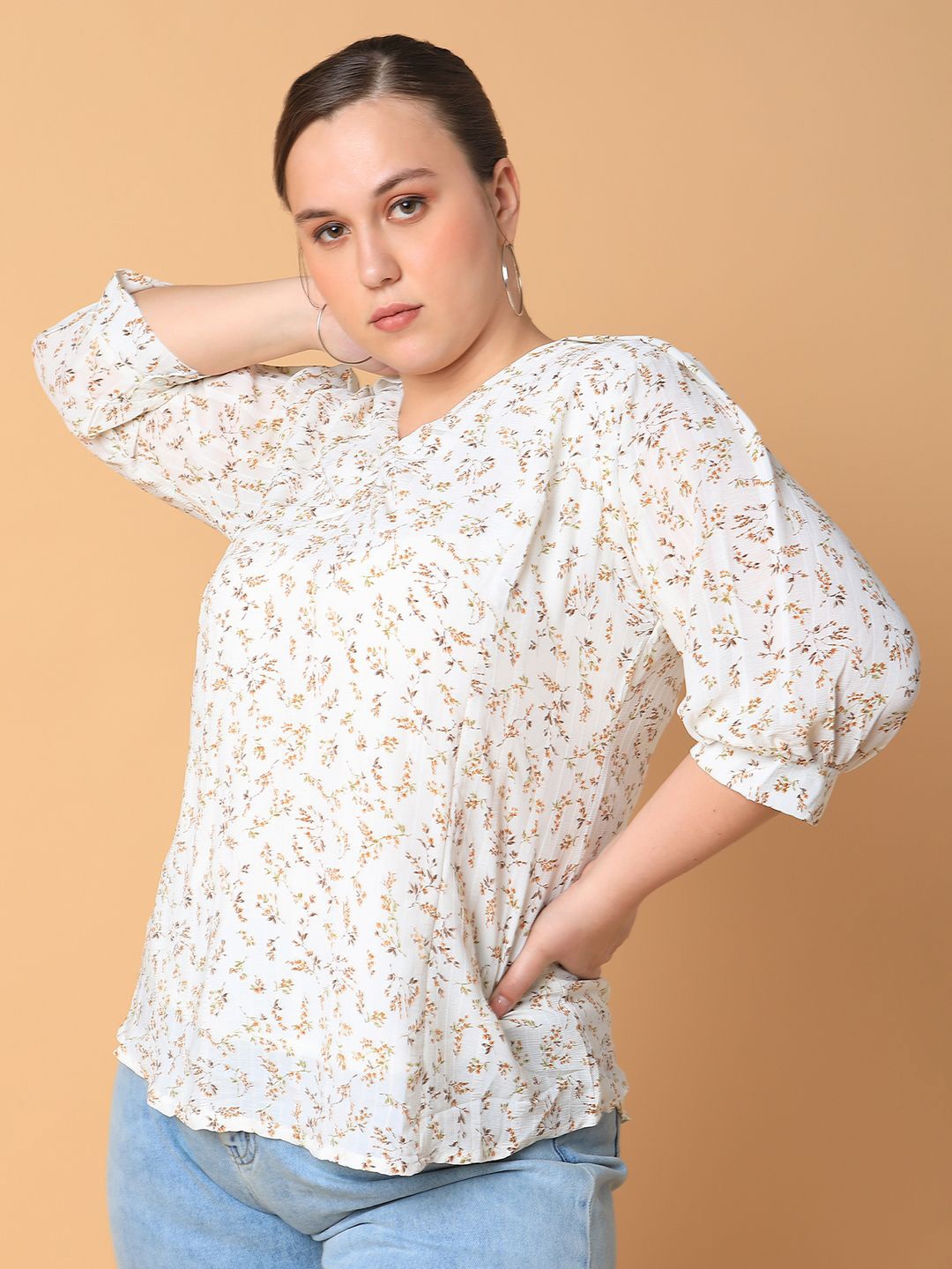 

SHOWOFF Floral Print Georgette Top, Off white