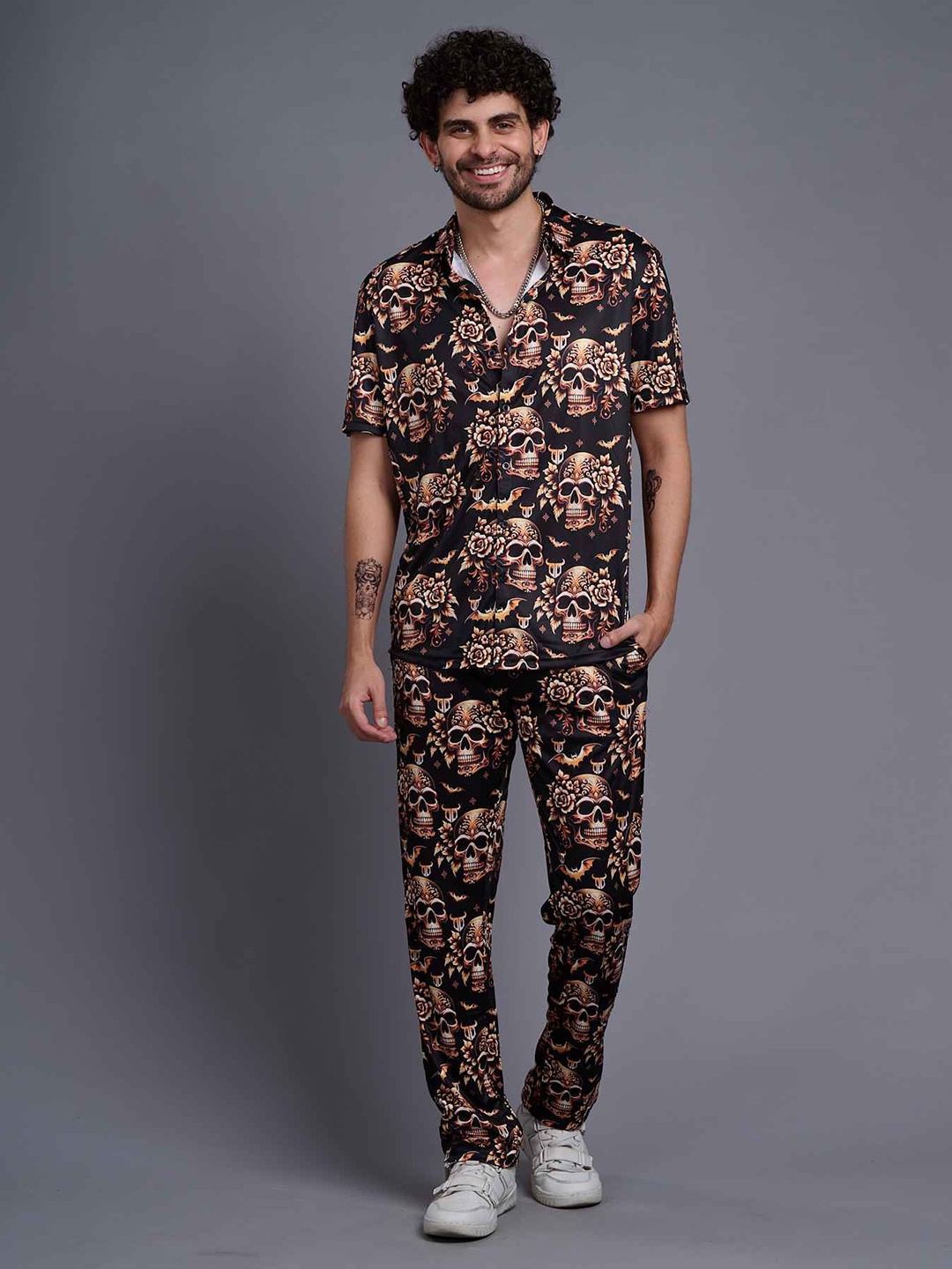 

GO DEVIL Printed Pure Cotton Shirt With Trousers, Black