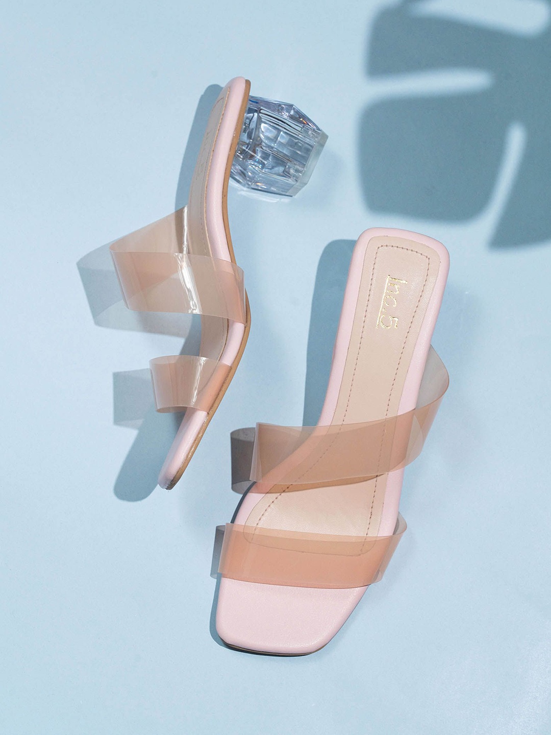 

Inc 5 Women Transparent Double Straps Block Heels Sandals, Peach