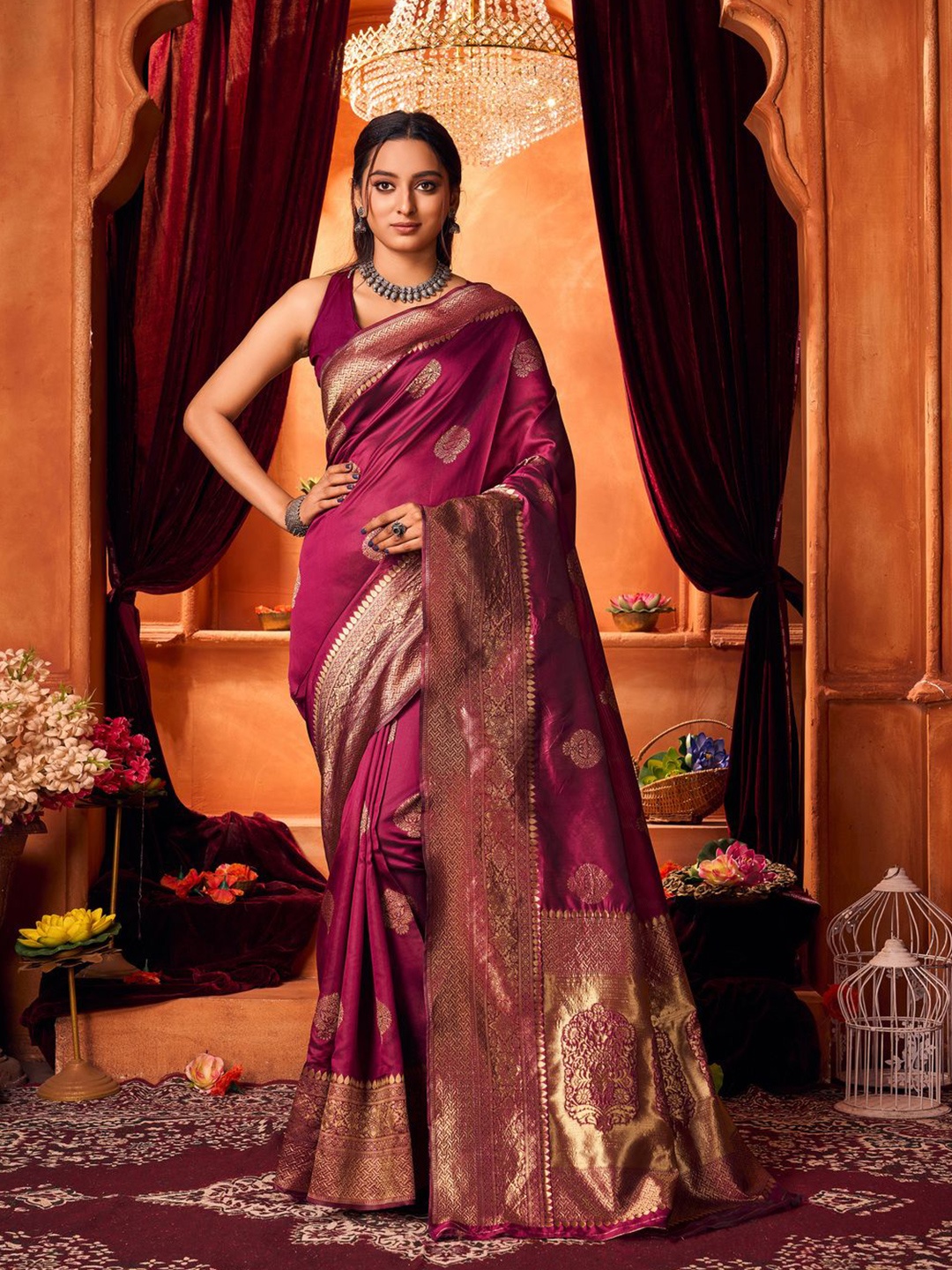 

Mitera Woven Design Zari Banarasi Saree, Purple
