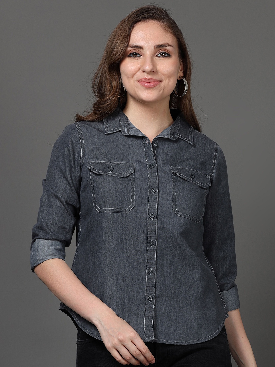 

CAZZBA Women Opaque Casual Shirt, Grey