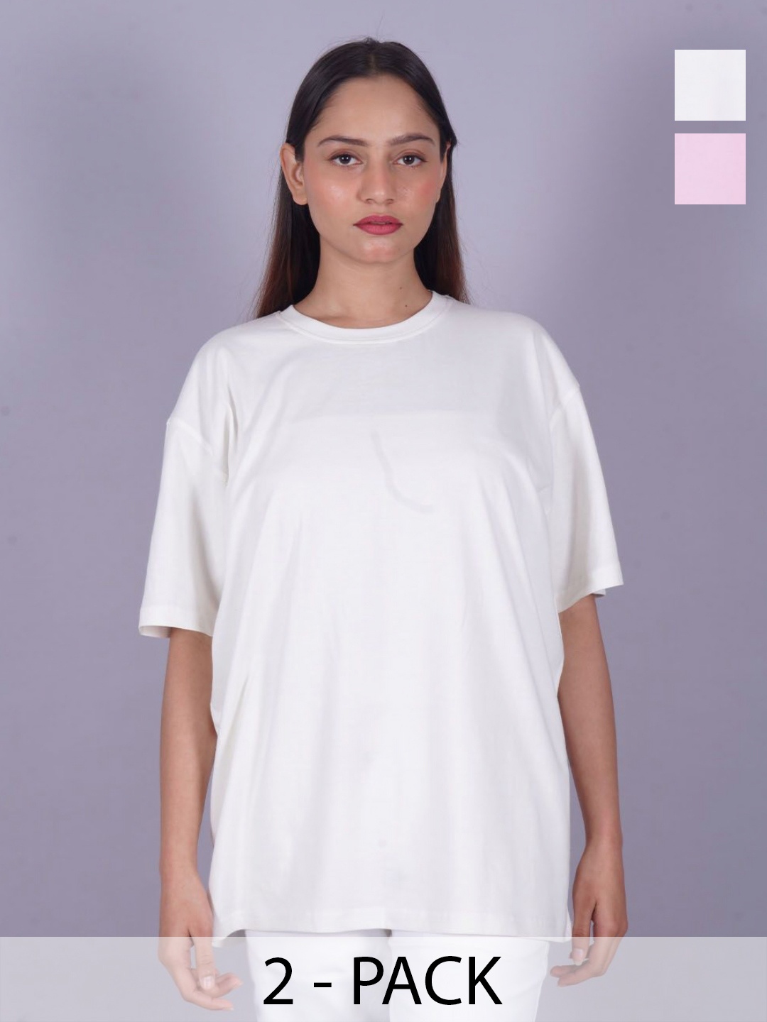 

VYVE Women Pack Of 2 Round Neck Solid T-shirt, White
