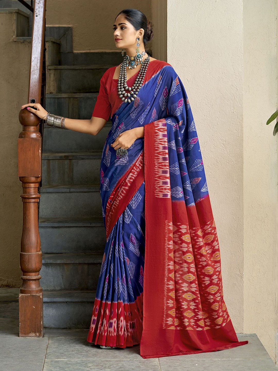 

Satrani Batik Ikat Saree, Red