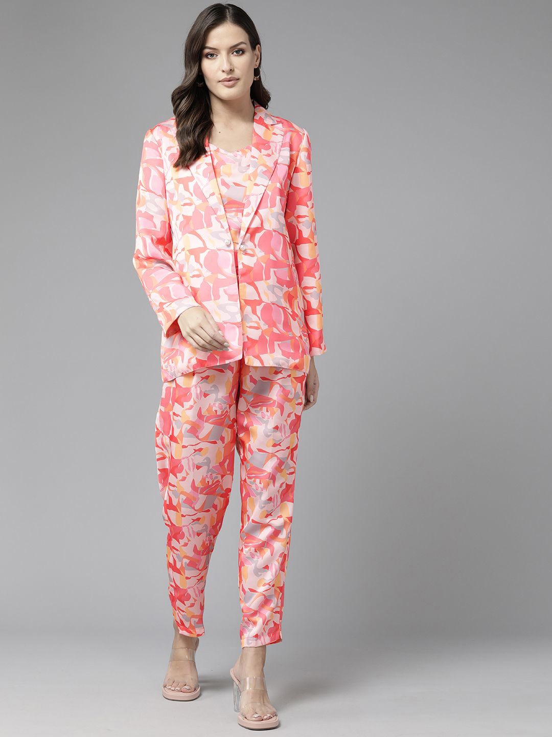 

BAESD Printed Silk Three Piece Co-Ords Set, Orange