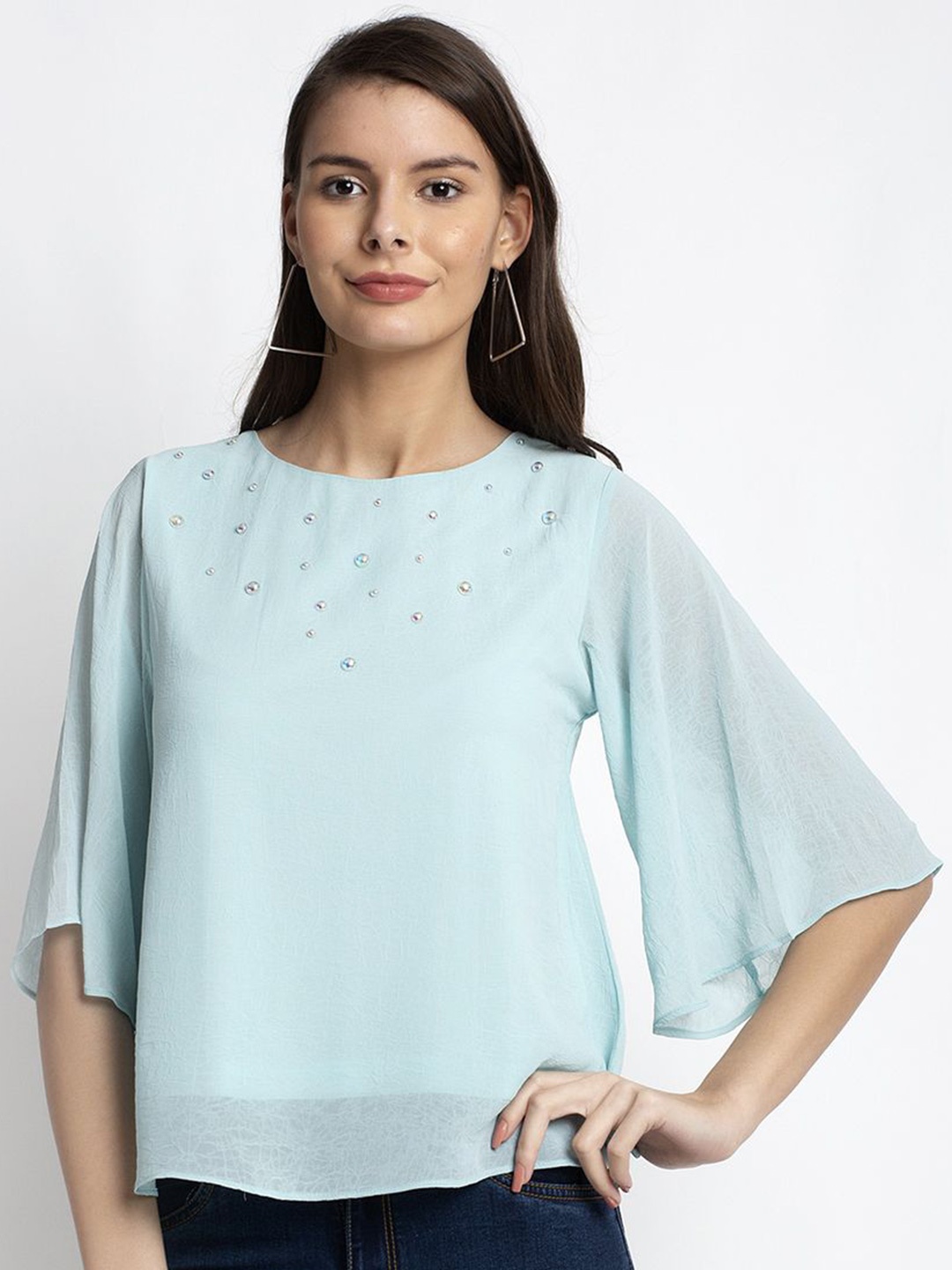 

Global Republic Embellished Flared Sleeve Top, Blue