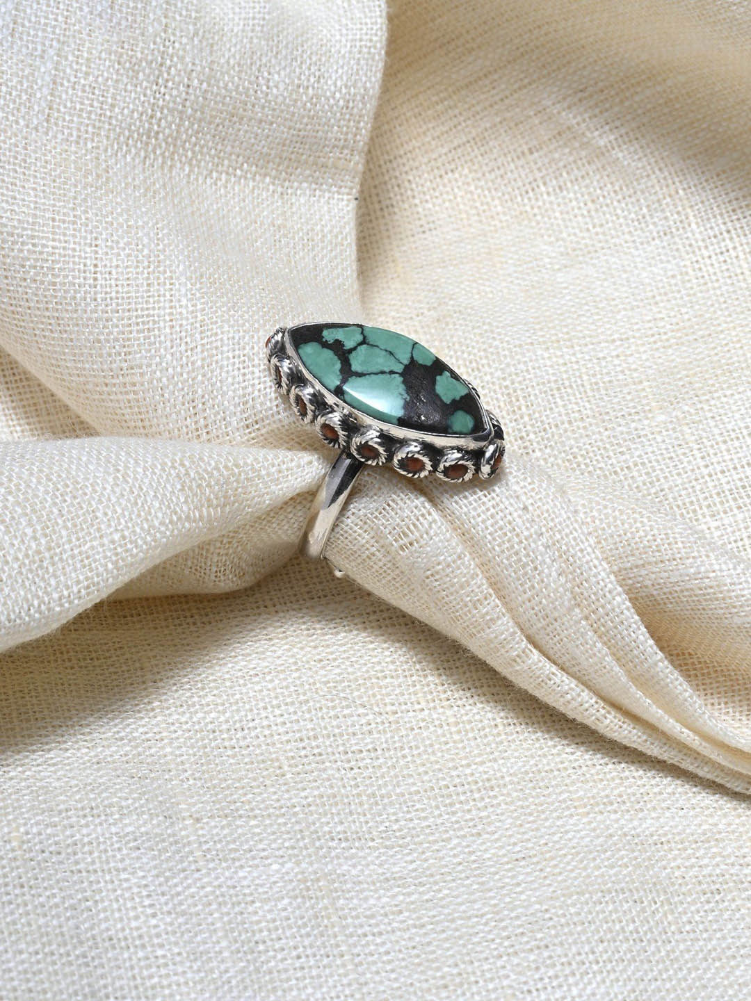 

Exotic India Marquise Cut Turquoise Sterling Silver Adjustable Ring