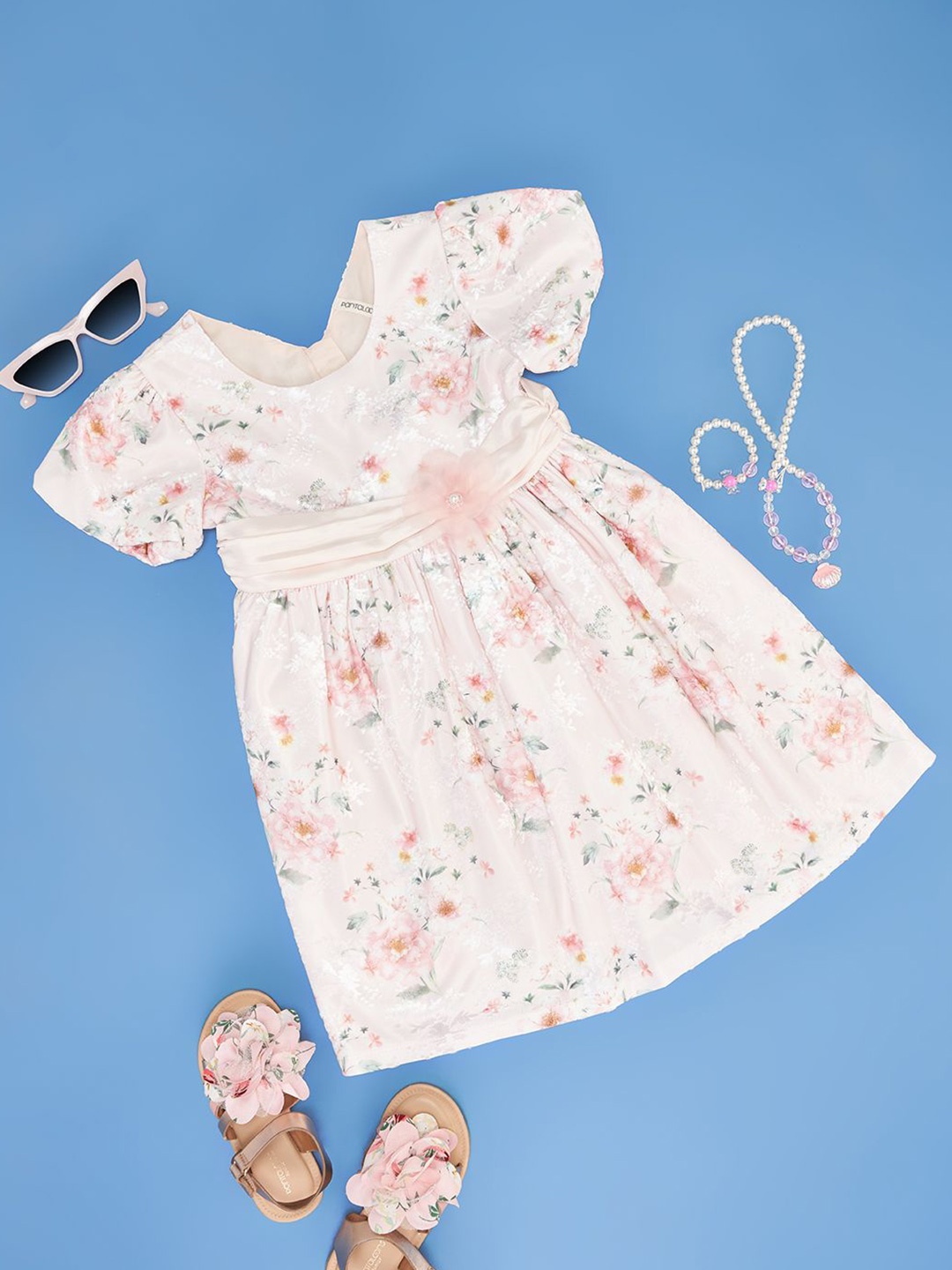 

Pantaloons Junior Girls Floral Printed Flutter Sleeve Fit & Flare Dress, Pink