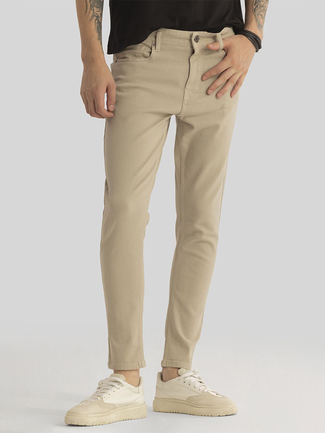 

Snitch Men Narrow Skinny Fit Stretchable Jeans, Beige