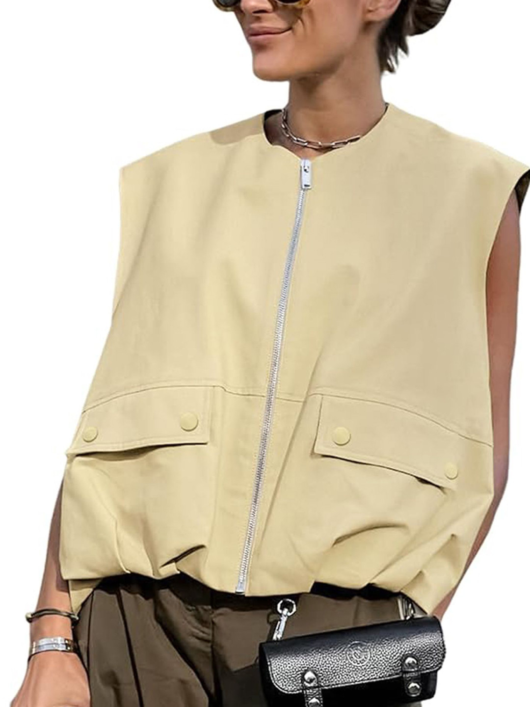 

LULU & SKY Mandarin Collar Top, Khaki