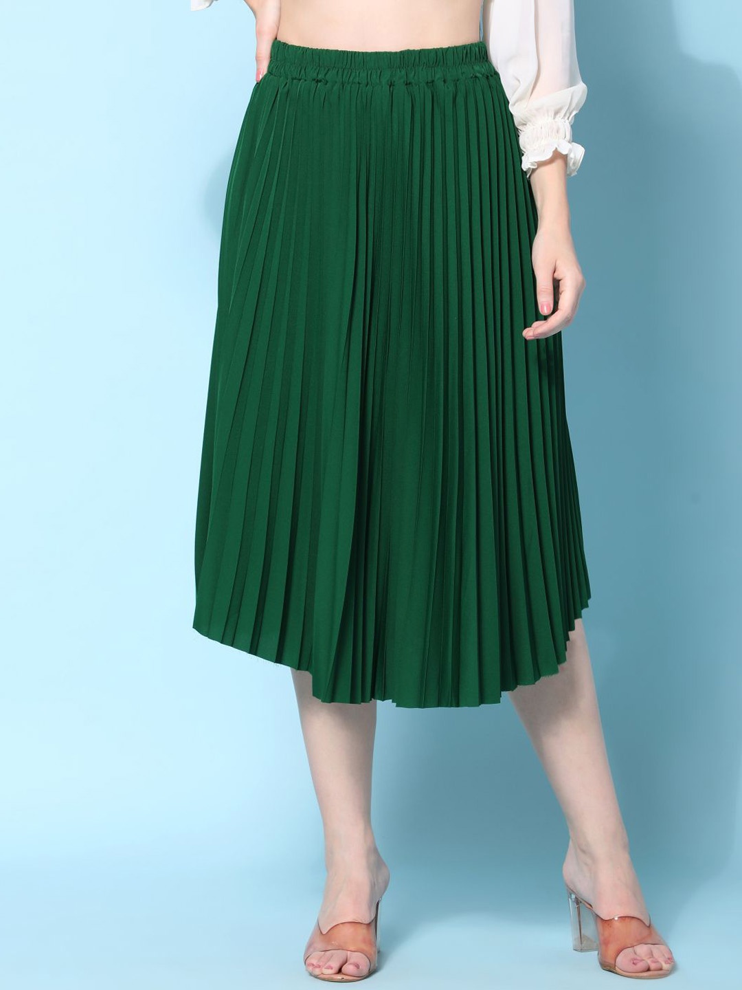 

NE STYLE Women Accordion Pleated Knee-Length Flared Skirt, Green