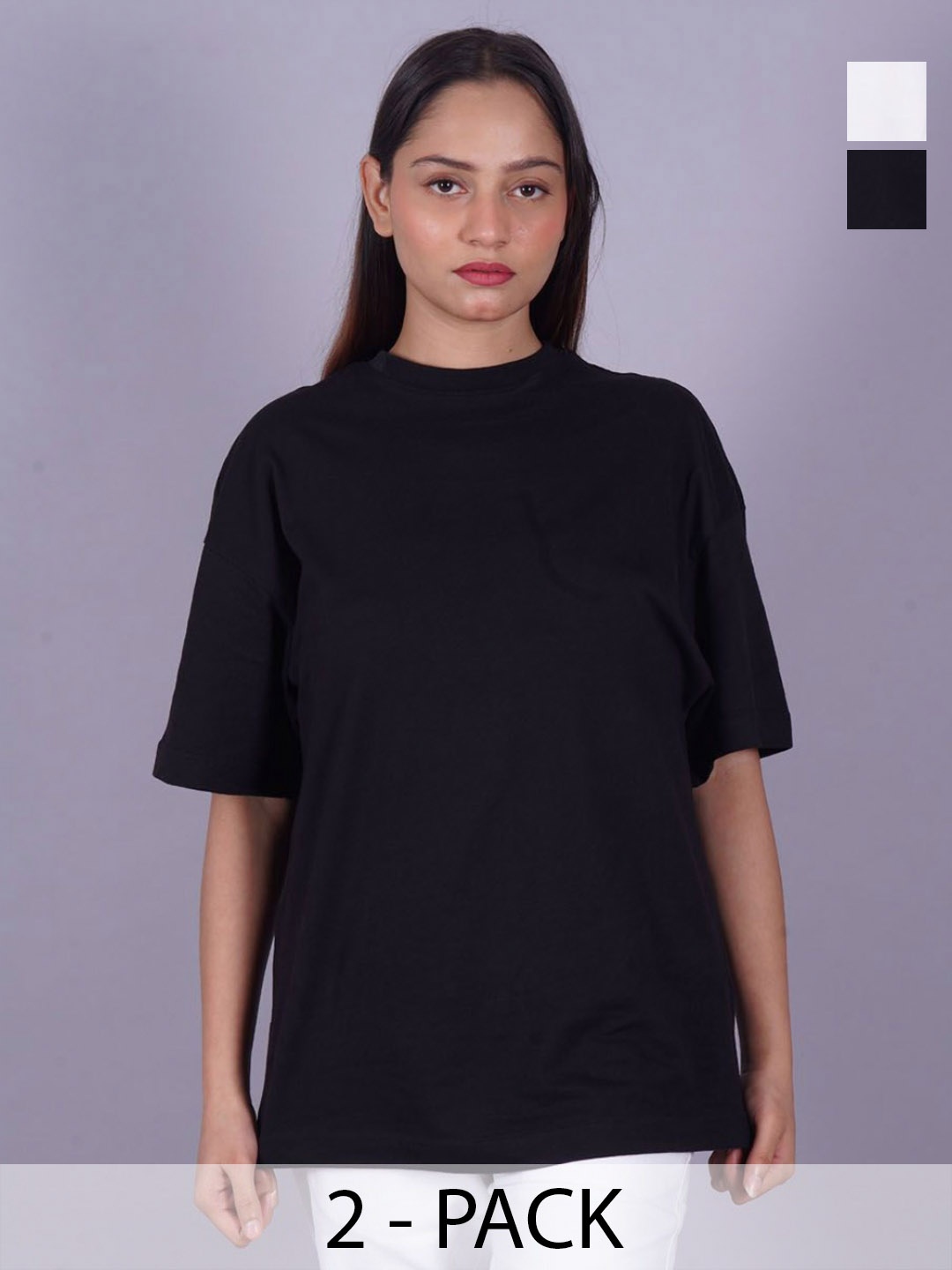 

VYVE Women Pack Of 2 Round Neck Solid T-shirts, Black