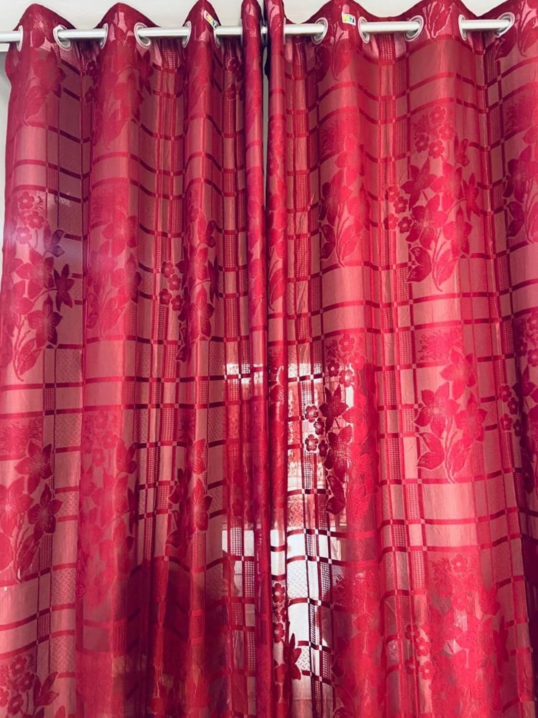 

JARS Collections Maroon 2 Pieces Floral Sheer Window Curtains