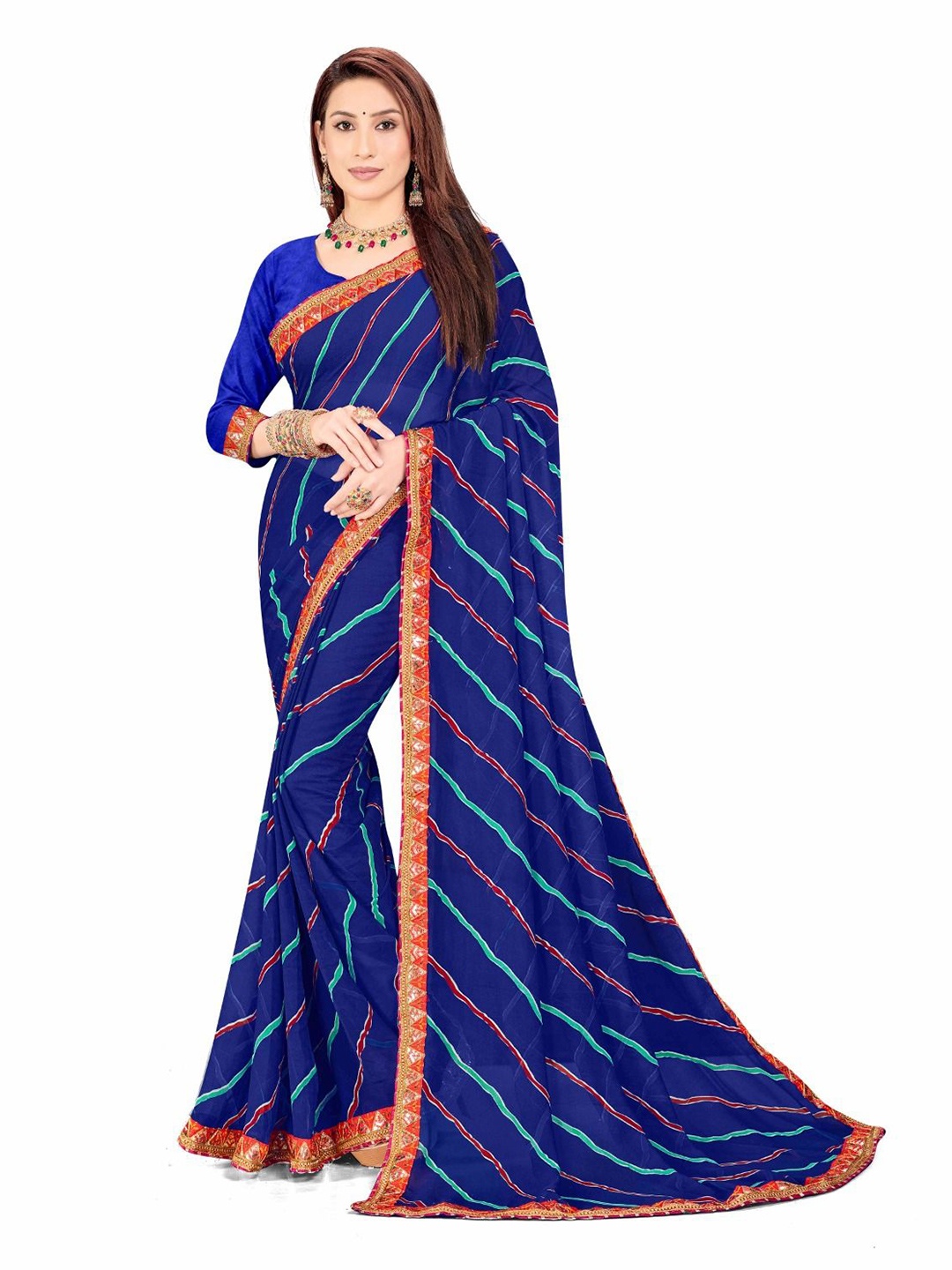 

TINA FASHION Gotta Patti Leheriya Saree, Blue