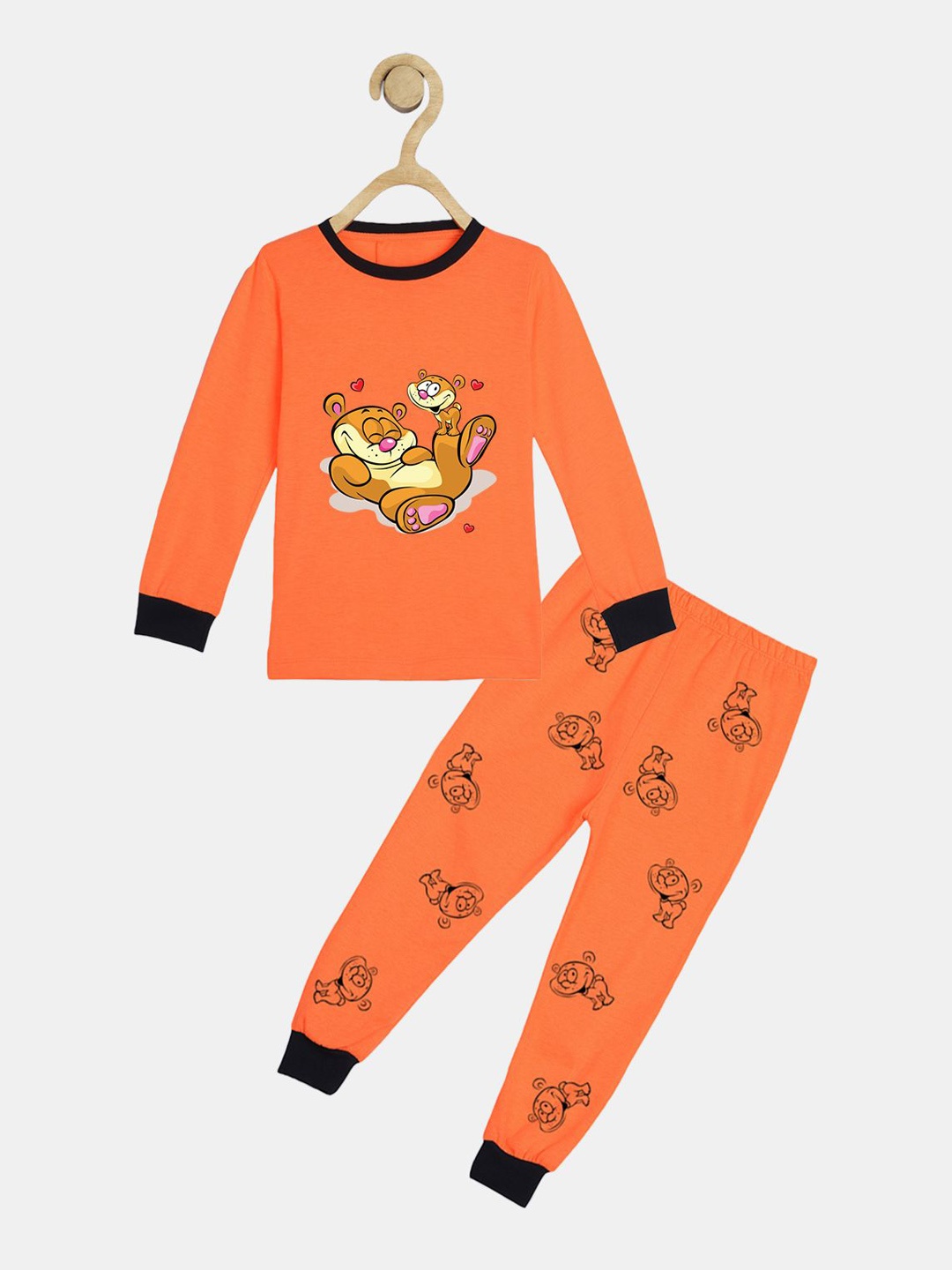 

Wyld Sprog Unisex Kids Printed Cotton Night suit, Orange