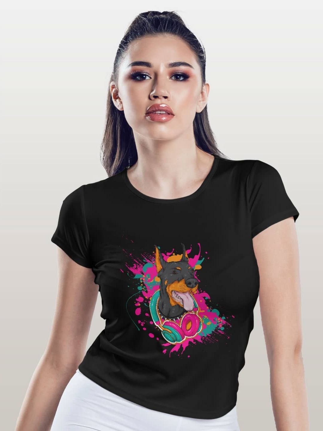 

macmerise Women Printed T-shirt, Black