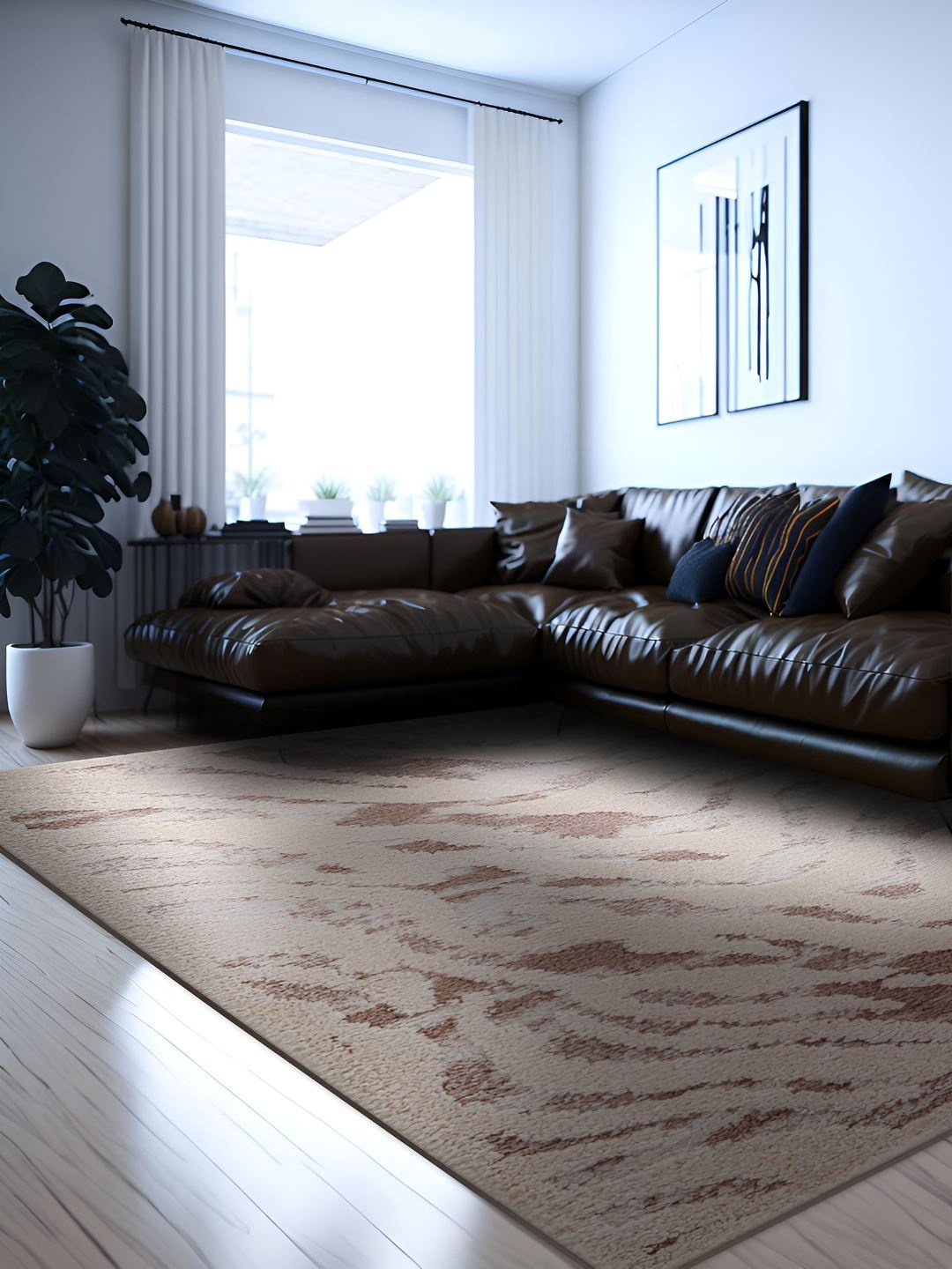 

Sapana Carpet-Mats Beige Abstract Printed Heavy - Shaggy Carpet