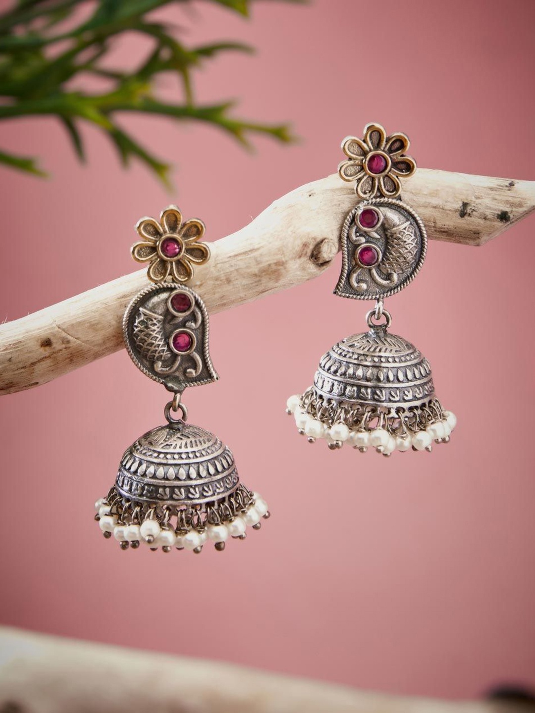 

Fabindia Contemporary Antique Dome Shaped Jhumkas, Silver