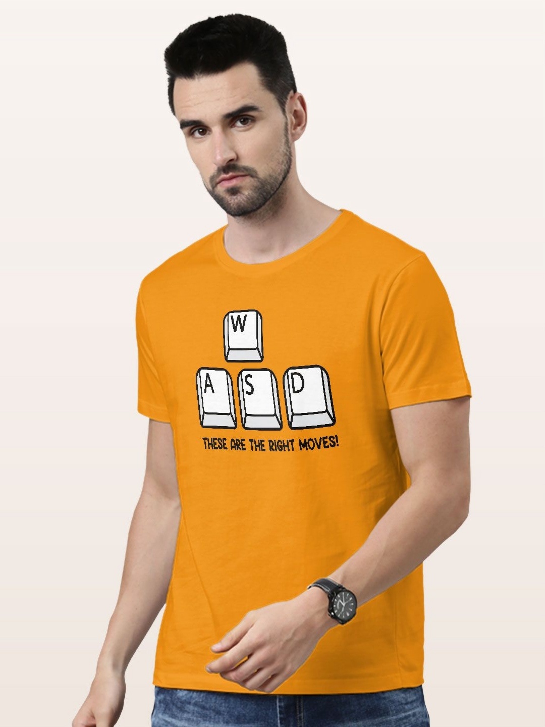 

macmerise Men Typography Printed V-Neck Applique T-shirt, Yellow