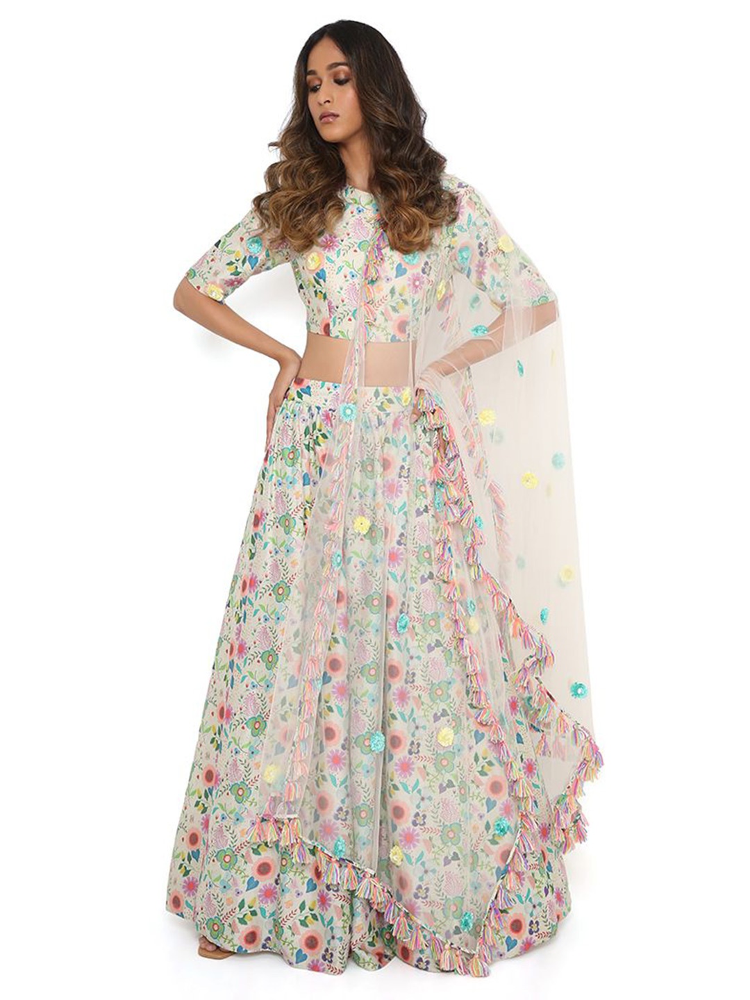 

Payal Singhal Floral Printed Ready to Wear Lehenga & Blouse With Dupatta, Cream