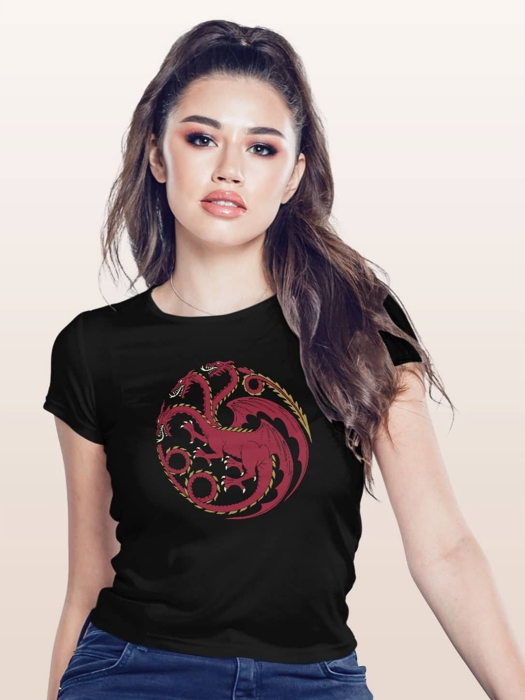 

macmerise Women Printed Applique T-shirt, Black