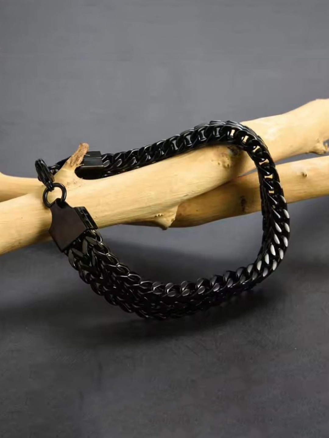 

MEENAZ Men Stainless Steel Silver-Plated Link Bracelet, Black