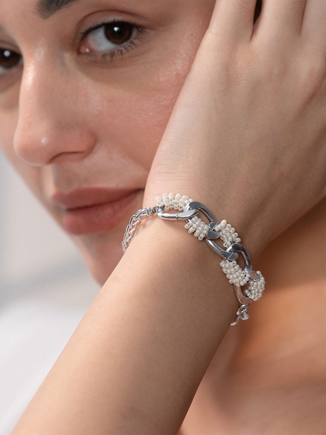 

D'oro Silver-Plated Beaded Link Bracelet