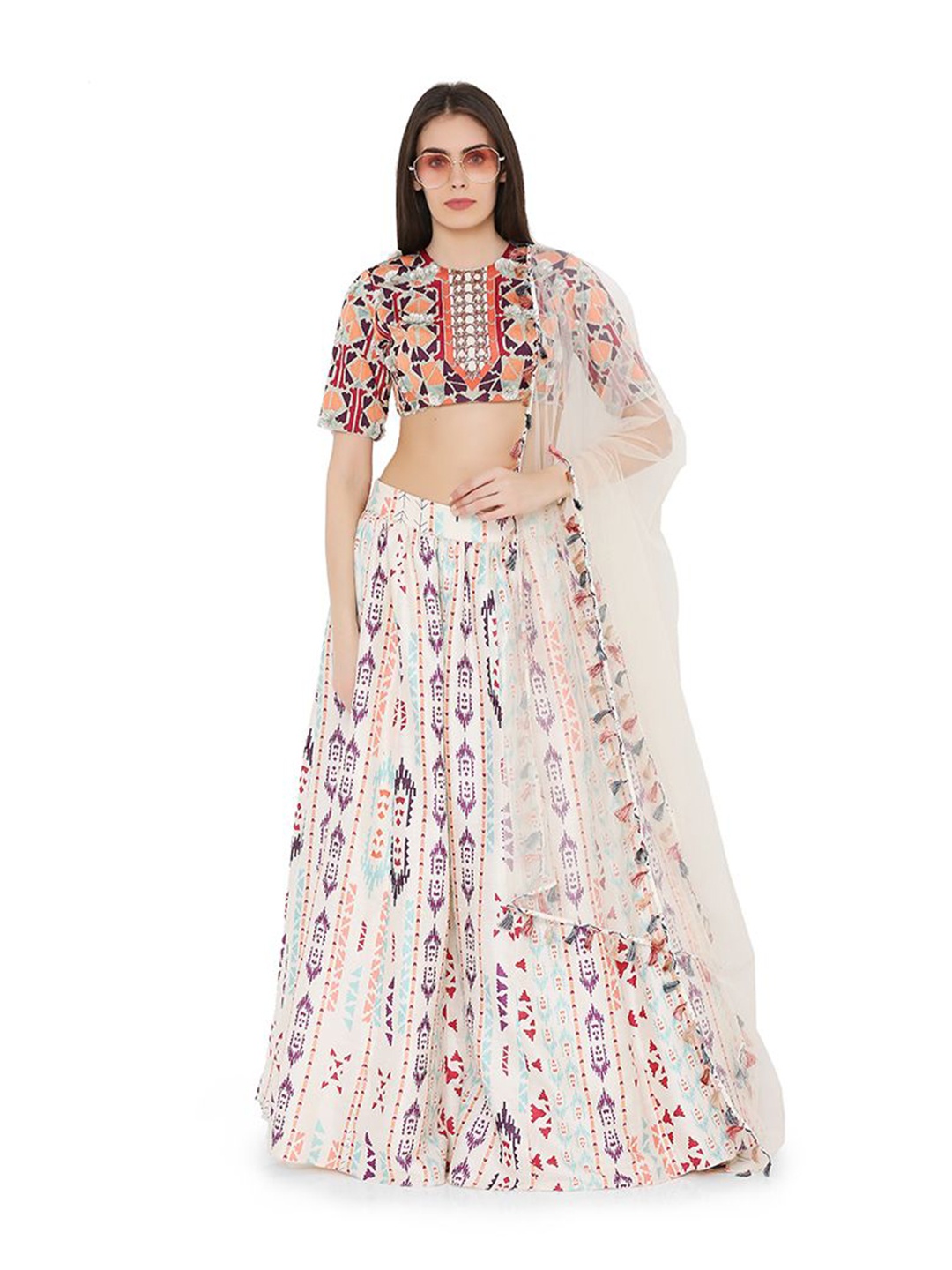 

Payal Singhal Printed Ready to Wear Lehenga & Tie-Up Choli With Dupatta, Cream