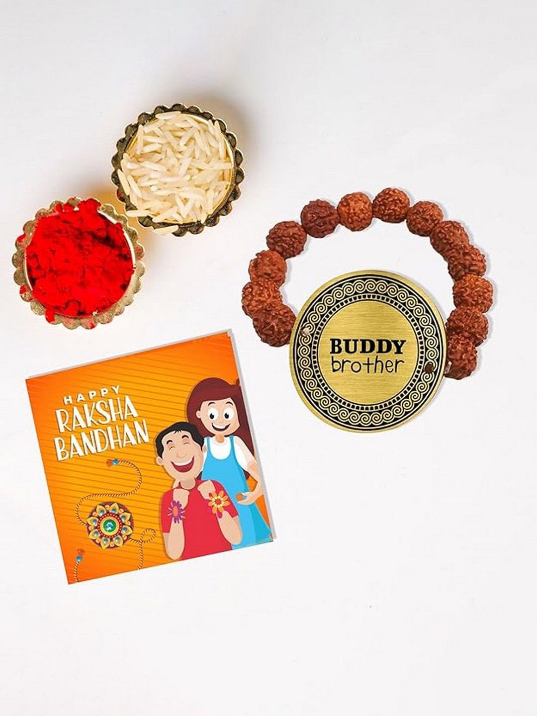 

THEYAYACAFE Boys Buddy Brother Engraved Rudraksha Elasticated Rakhi, Brown