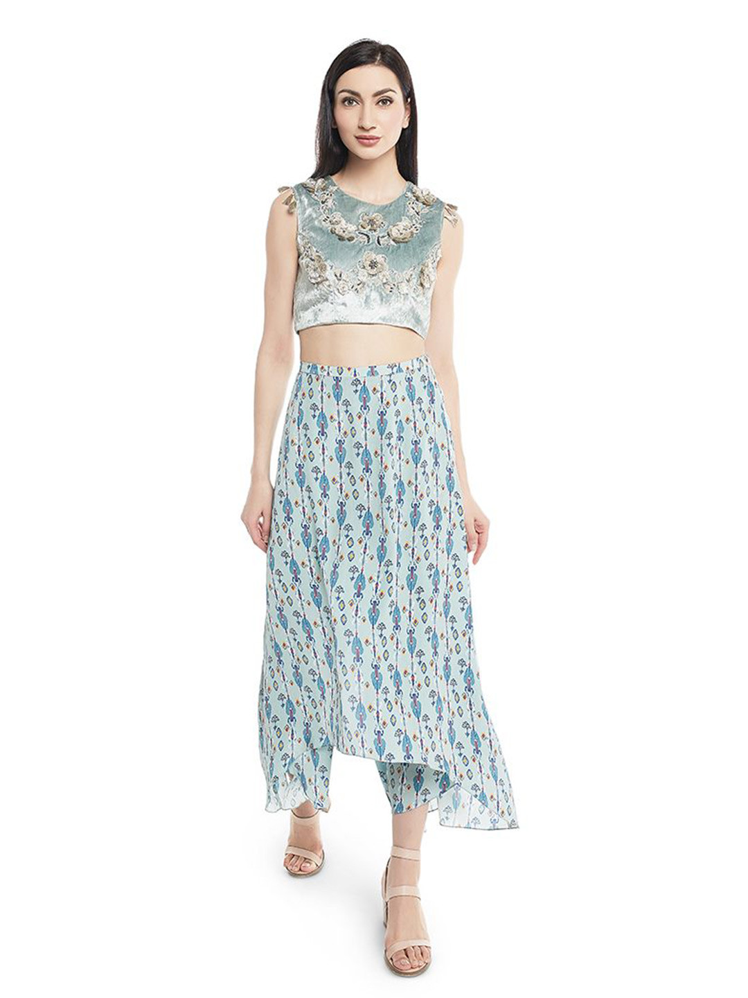 

Payal Singhal Embroidered Round Neck Top & Flared Palazzo Co-Ords, Blue
