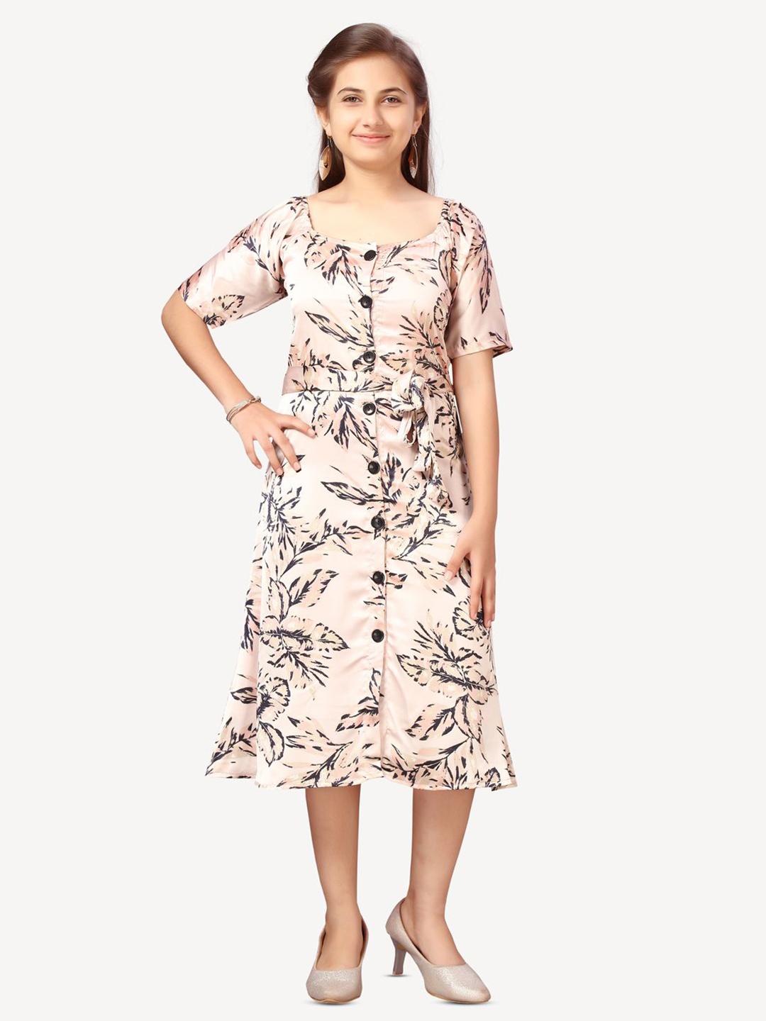 

BAESD Girls Flared Sleeve A-line Midi Dress, Peach