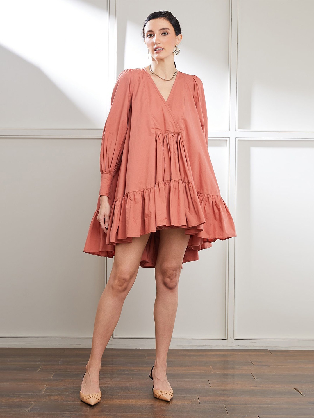 

SEVENDC Bell Sleeve Cotton Longline Top, Pink