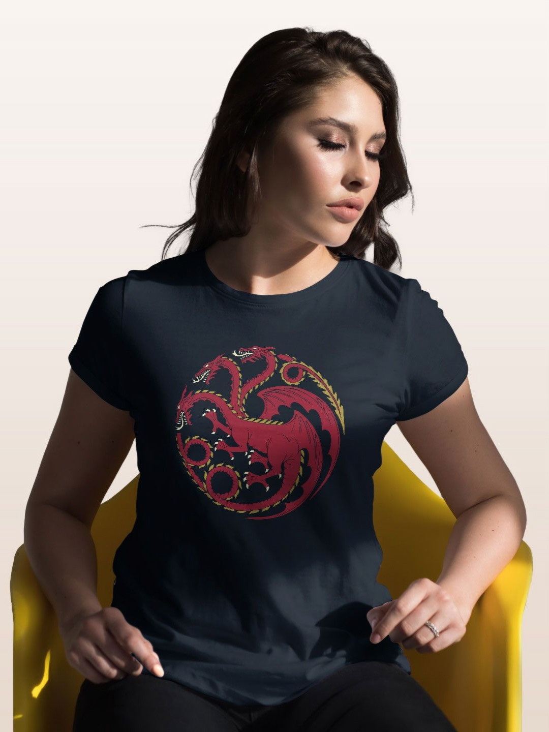 

macmerise Women Printed T-shirt, Navy blue