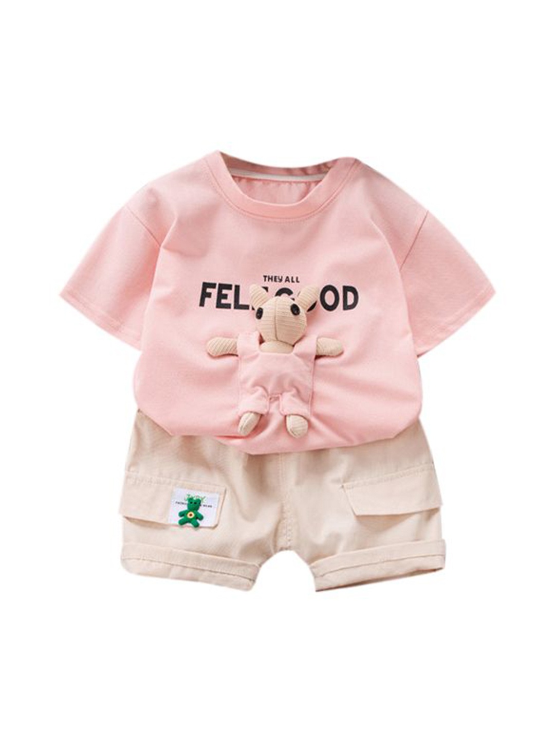 

StyleCast x Revolte Boys Pink & Cream Coloured Printed Pure Cotton T-shirt with Shorts