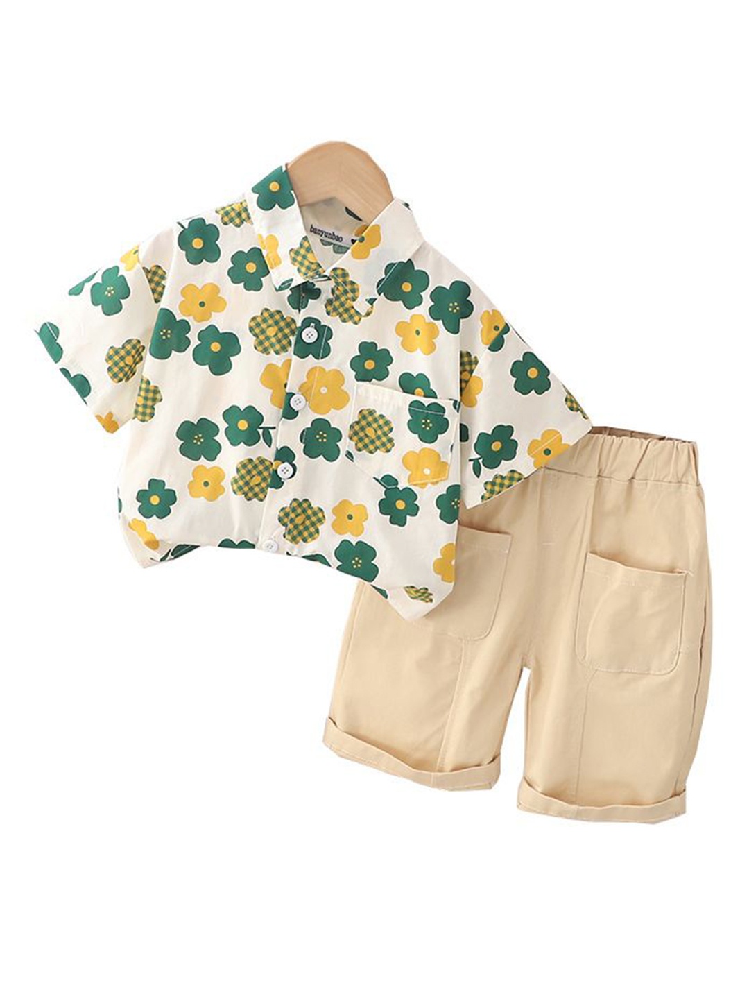 

StyleCast x Revolte Boys Printed Pure Cotton Shirt with Shorts, Green
