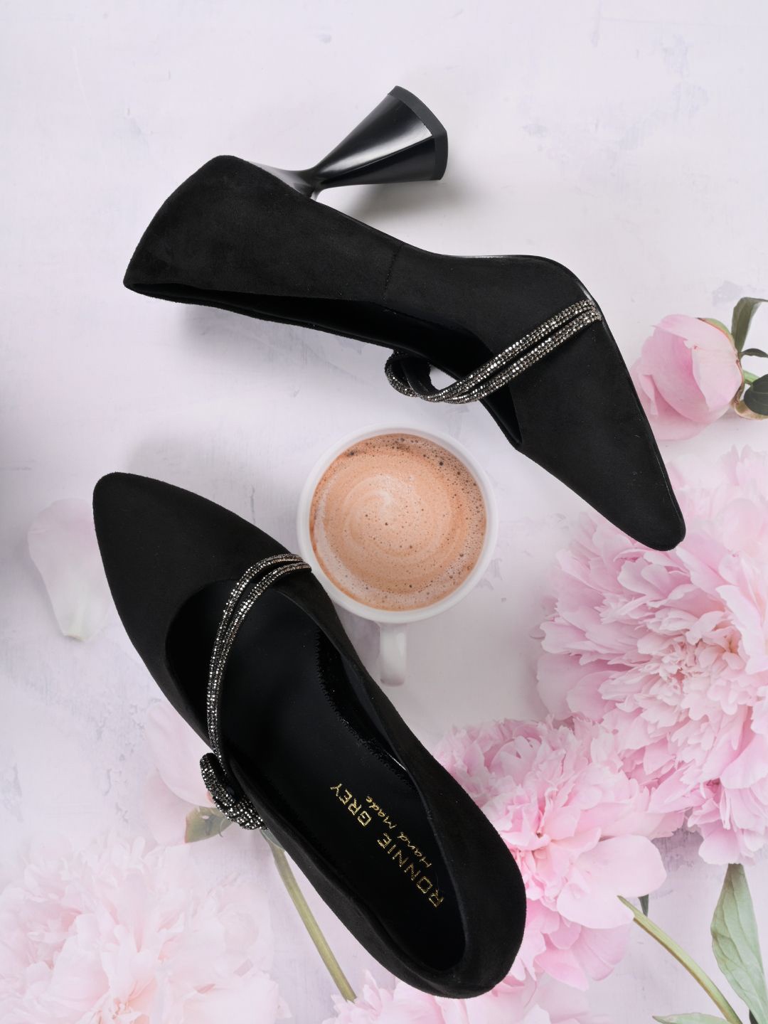 

Ronnie Grey Women Embellished PU Party Kitten Pumps, Black