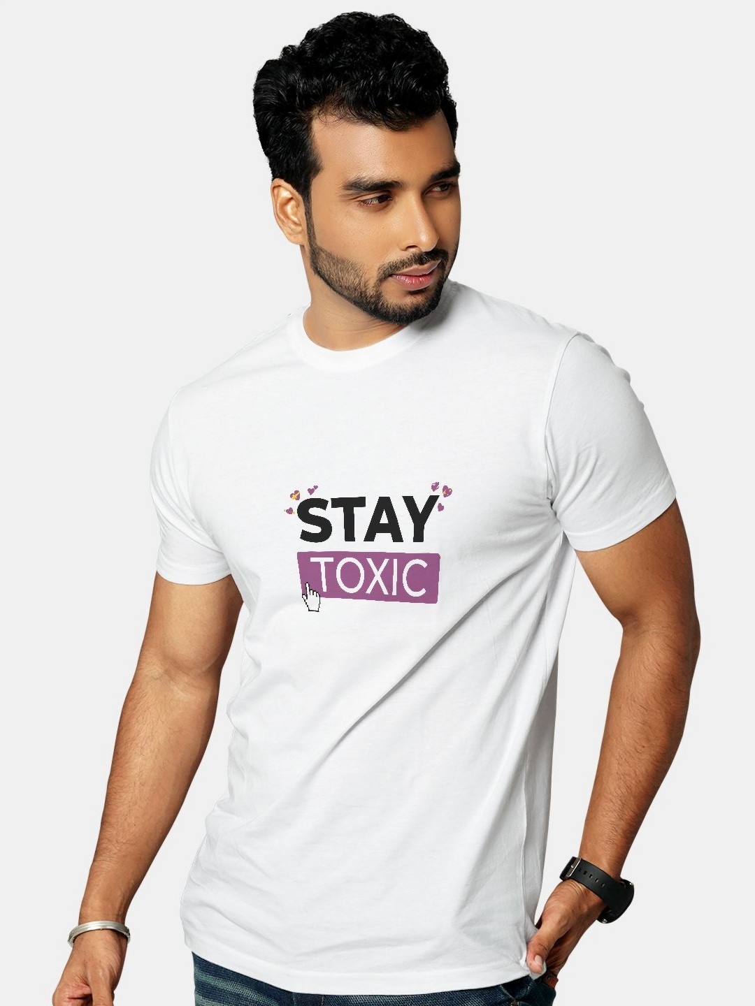 

macmerise Men Typography Printed Applique T-shirt, White