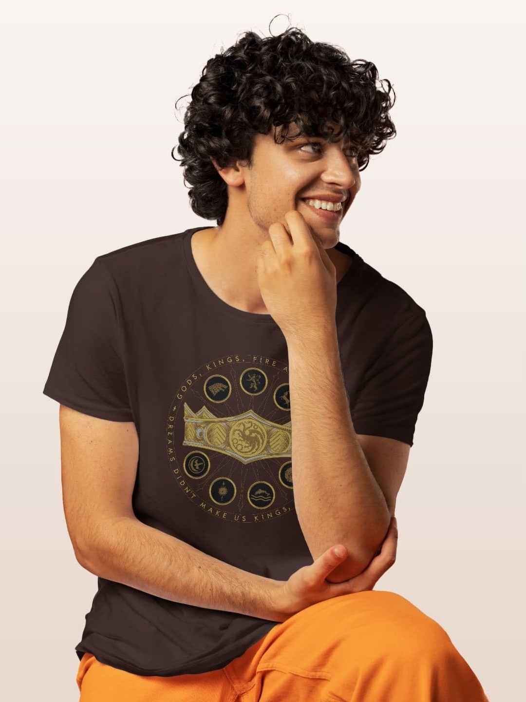 

macmerise Men Typography Printed V-Neck T-shirt, Brown