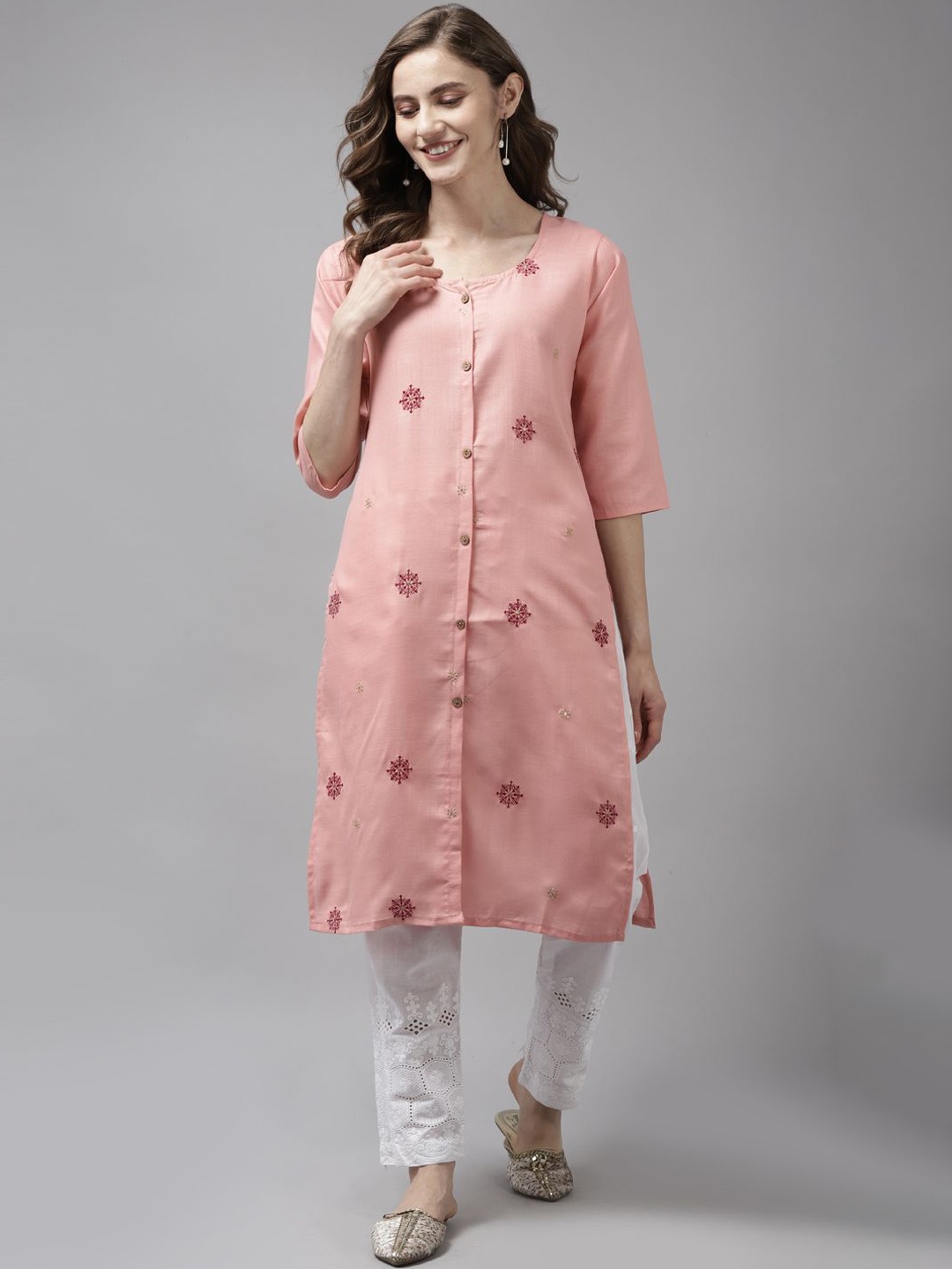 

BAESD Ethnic Motifs Embroidered Kurta, Pink