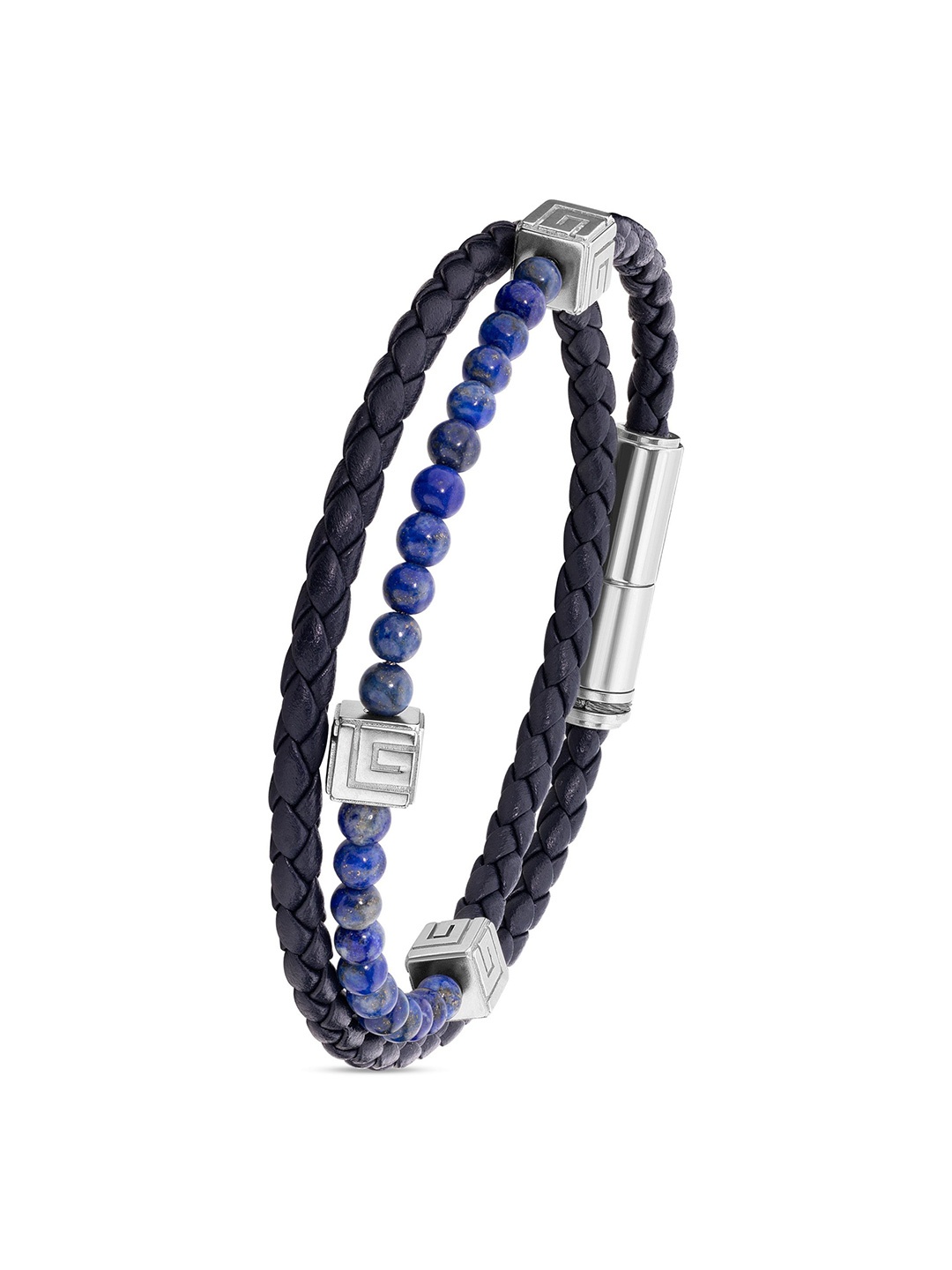 

Guy Laroche Victor Men Leather Stainless Steel Wraparound Bracelet, Blue