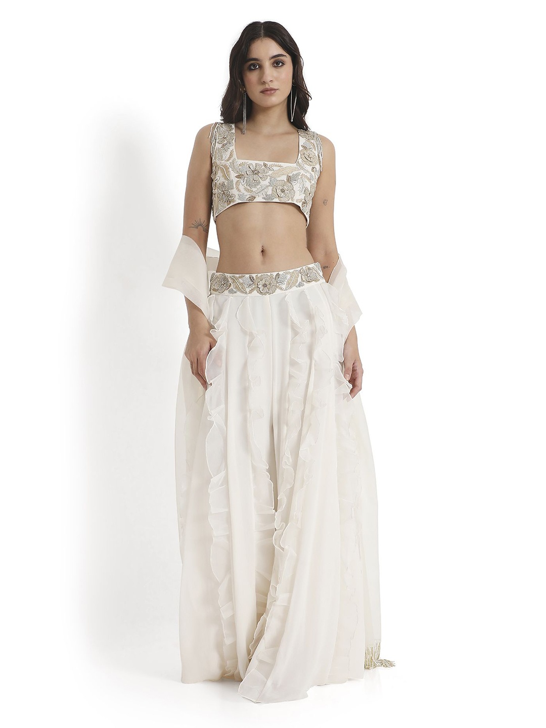 

Payal Singhal Embroidered Crop Top & Sharara With Dupatta, Off white