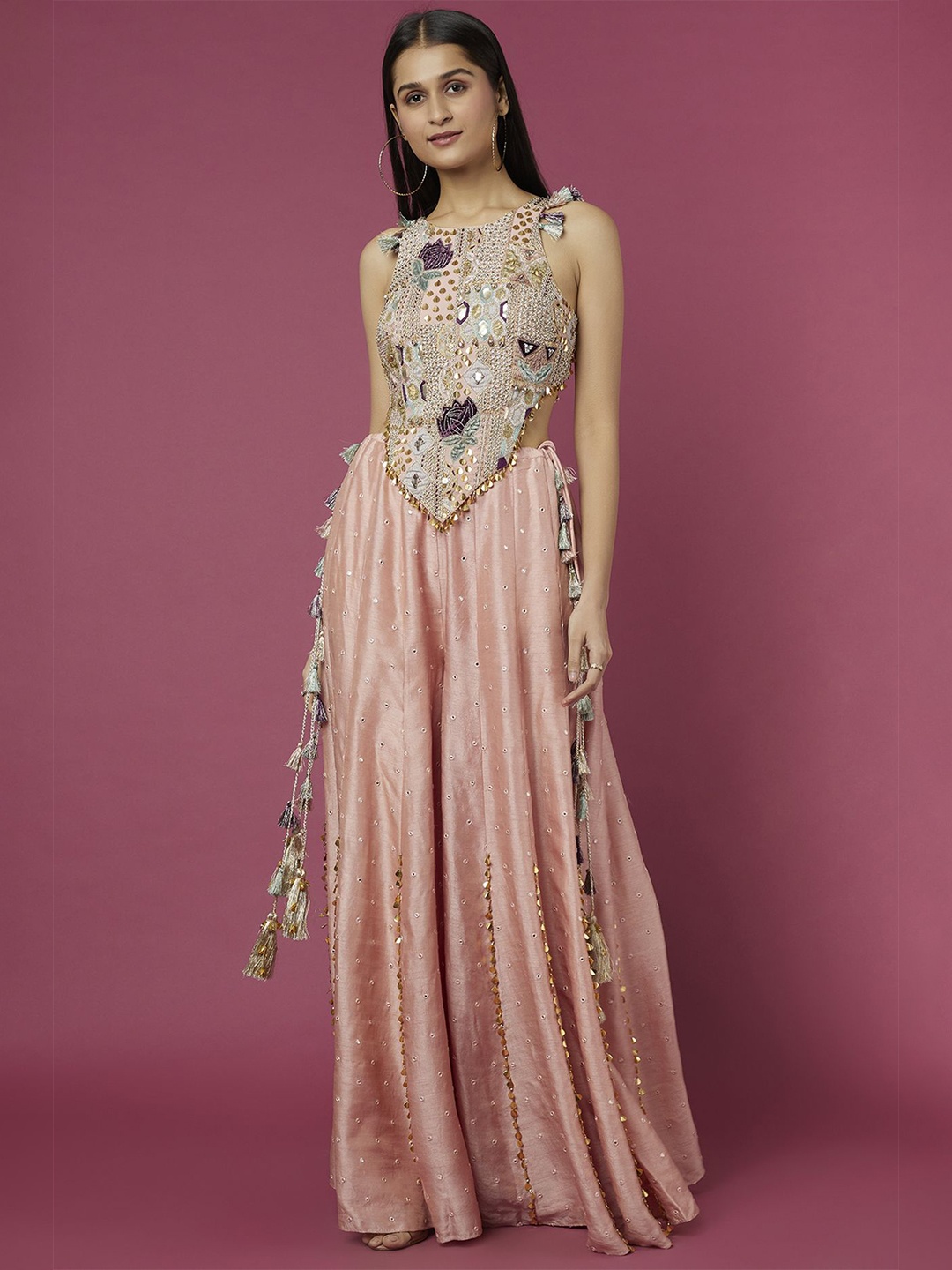 

Payal Singhal Embroidered Sleeveless Choli With Sharara Co-Ords, Pink