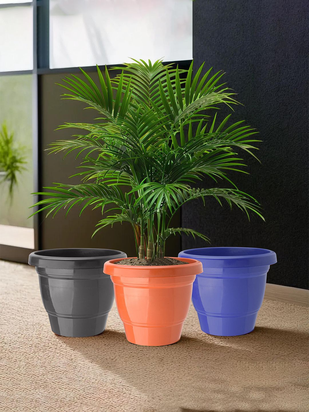 

Kuber Industries Blue & Black 3 Pieces Lightweight Planters