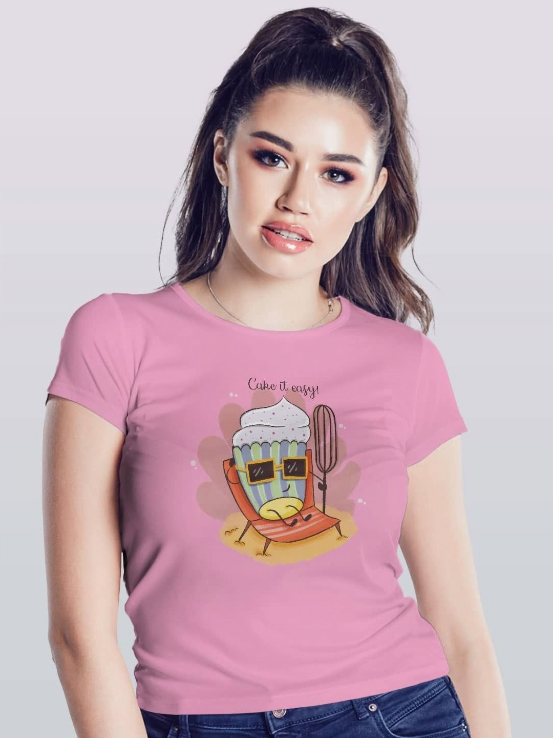

macmerise Women Printed Applique T-shirt, Pink