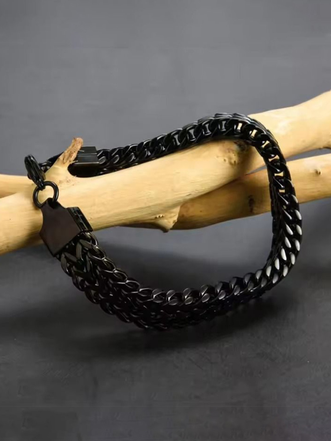 

MEENAZ Men Stainless Steel Silver-Plated Link Bracelet, Black