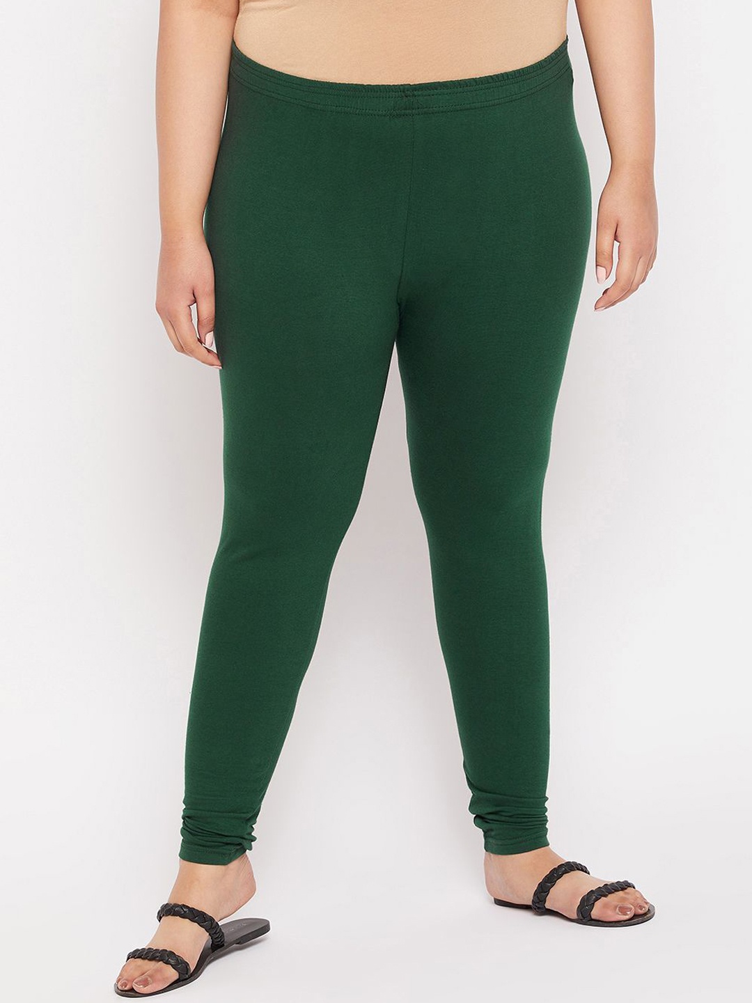 

CLORA CREATION PLUS Women Plus Size Knitted Churidar-Length Leggings, Green