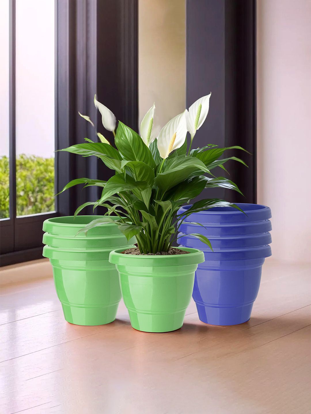 

Kuber Industries Green & Blue 8 Pieces 2-Layer Planters