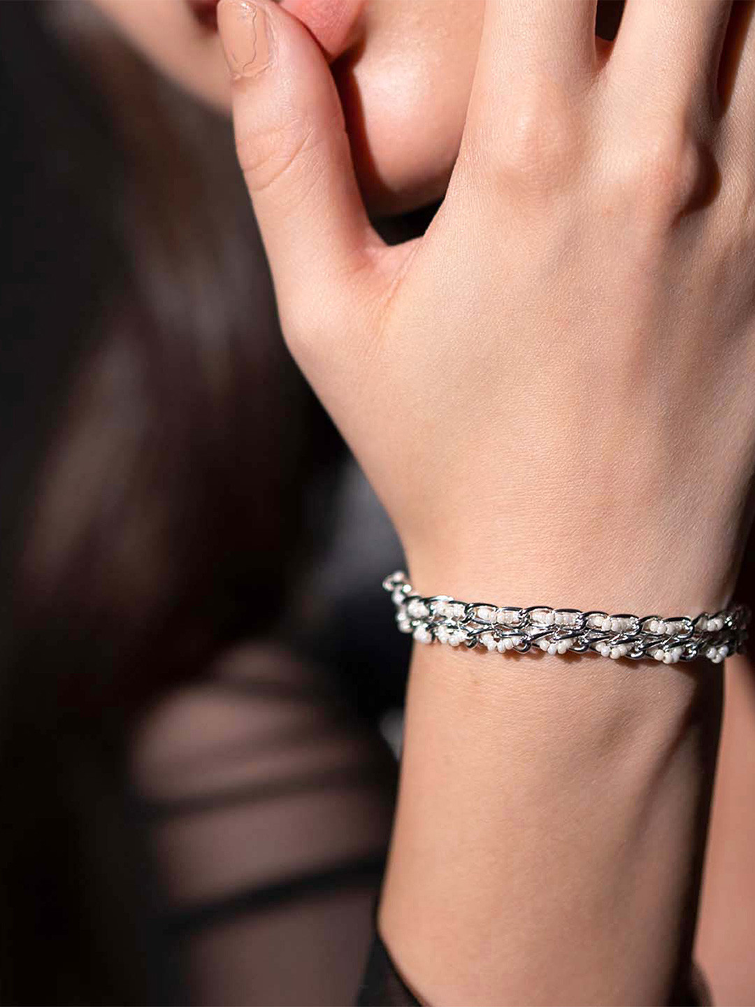

D'oro Silver-Plated Beaded Link Bracelet