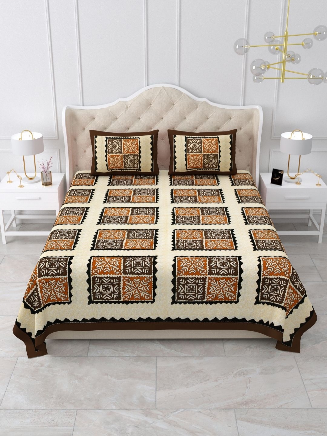 

DOLLIFI Brown & Beige Printed Cotton 260 TC King Bedsheet With 2 Pillow Covers